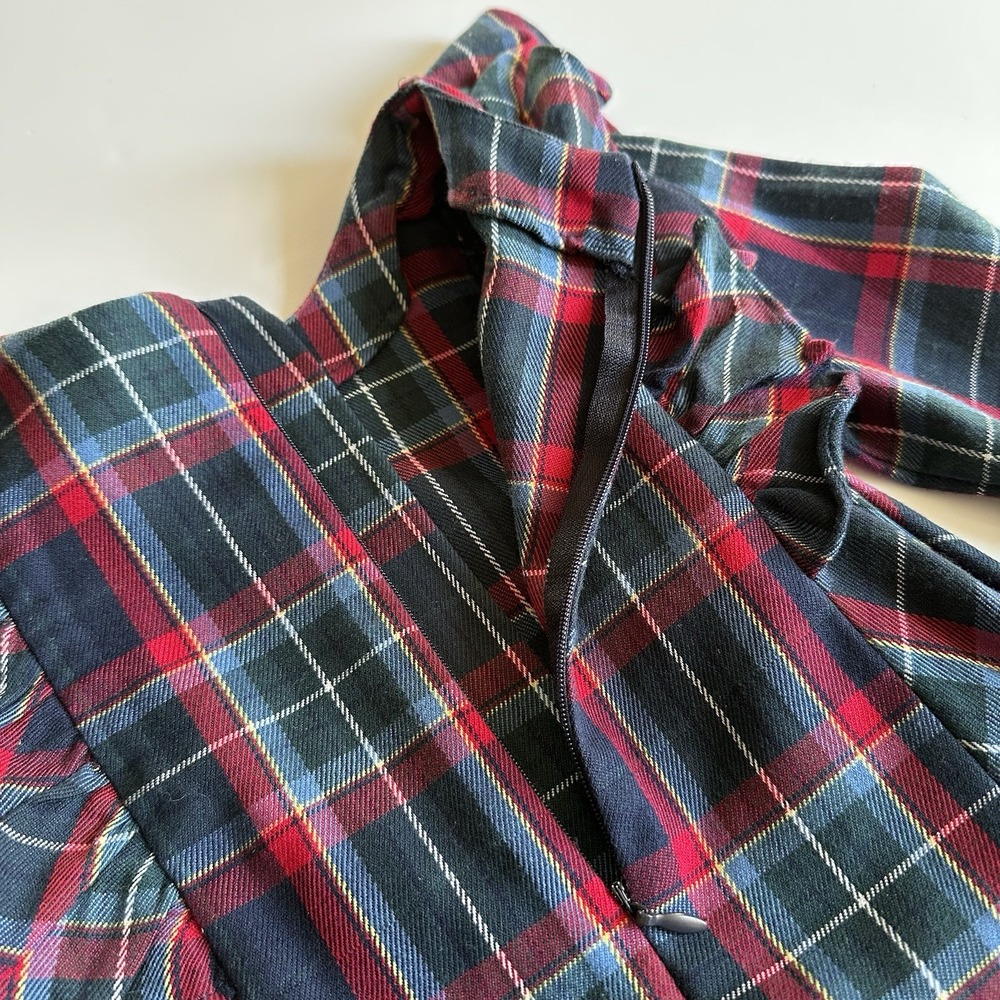Mayoral Dress Girls Size 5 Ruffles Plaid Blue Red Long Sleeves Preppy Classy - Picture 5 of 7